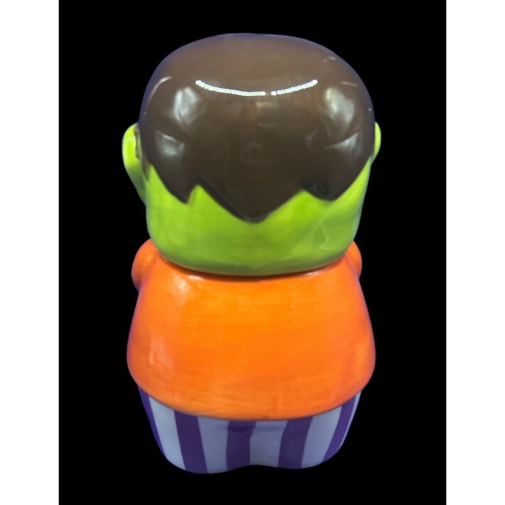 Halloween Frankenstein Monster Ceramic Cookie Jar Skull Green Orange Purple - Picture 5 of 9